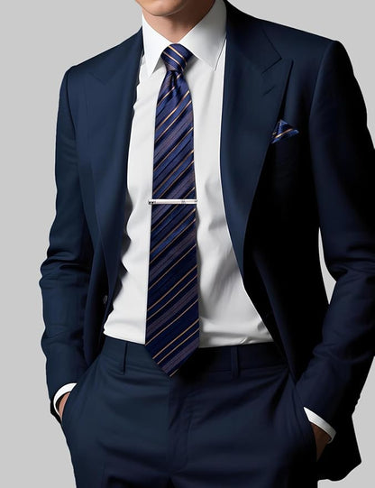 DiBanGu Mens Extra Long Tie 70inches Necktie and Pocktie Square Cufflinks Silk Ties for Tall Men with Tie Clip Wedding Party