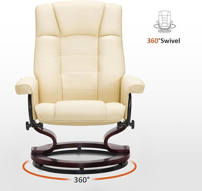 MCombo Manual Swivel Recliner with Ottoman, Chair Ottoman Set for RV Small Spaces, Living Room, Bedroom, Office 9019 4919 (Faux Leather, Cream White)