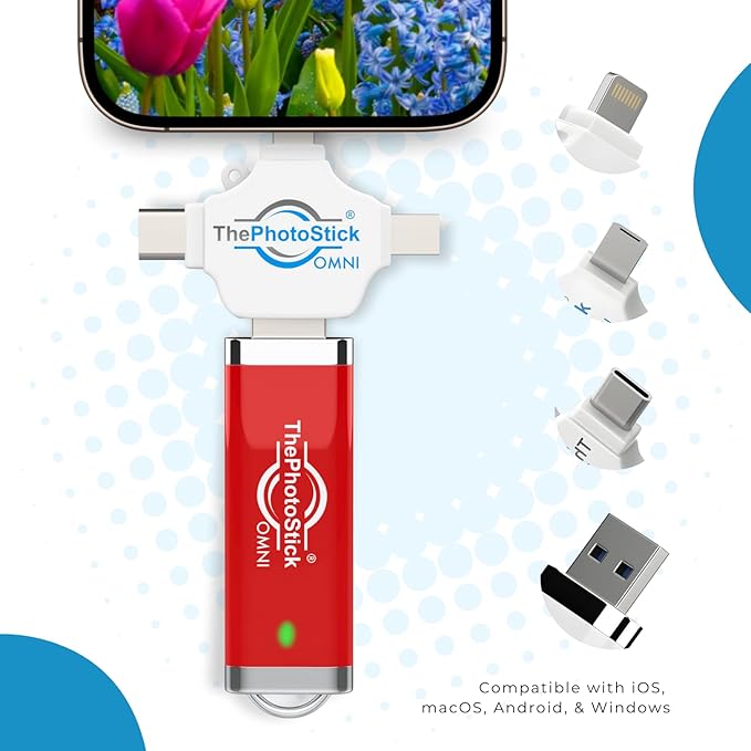 ThePhotoStick® Omni 512GB - Secure Photo & Video Backup and Transfer | Digital File Organization | USB & Multiport Connection for Phones, Tablets and Computers | Portable Memory | External Storage