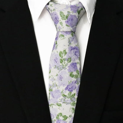 Cotton Floral Ties for Men 2.76" Men's Skinny Tie Linen Flower Printed Neck Tie for Wedding Dating Party