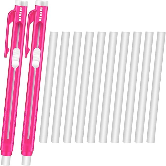 12 Pieces Retractable Mechanical Eraser Pen Bulks Retractable Mechanical Stick Eraser Refill for Teacher Gifts Painting Writing Office Daily Study (Rose Red)