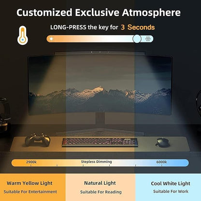 Universal Curved Monitor Light - Adjustable Clip for 27"-49" Screens, USB-C Powered, Works with PC/TV/PS5, 10 Brightness Levels