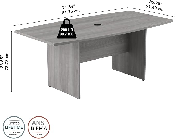 Bush Business Furniture 72-inch Office Conference Table with Wood Base, Boardroom Meeting Space for 6 Users, Platinum Gray