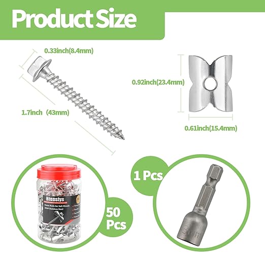 304 Stainless Steel Fence Staples,1.7" Reusable Fence Nails for Softwood, Securely Hold Wire for Mesh and Woven Fencing, 50 Pcs Fasteners with Wire Fixer