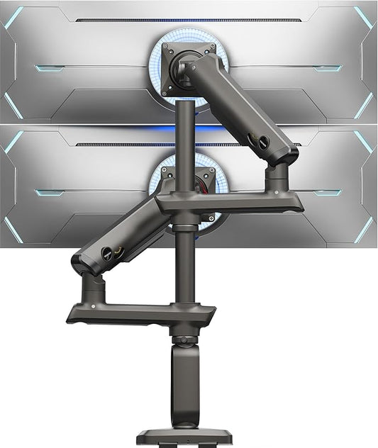 HUANUO Dual Monitor Arm for 13-49" Ultrawide Screens up to 40 lbs, Heavy Duty Aluminum Extra Tall Monitor Desk Mount, Vertical Stacked Fully Adjustable Dual Monitor Mount, Max VESA 100x100