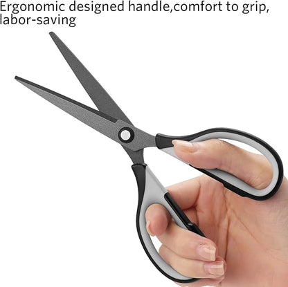 7” Titanium Student Scissors, Stainless Steel Professional Multi-Purpose Scissors with Titanium Coated Blades, Soft Grip Handle, Grey Black, 6 Pieces Set