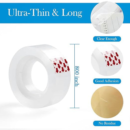 72 Rolls Clear Tape, Transparent Tape Refills for Dispenser, 1 Inch Core, 3/4 x 800 Inches, Strong Adhesive for Gift Wrapping, Office, School, Home, Desk Supplies & Crafts