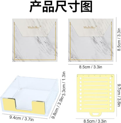 Buqoo Gold Acrylic Sticky Note Holder with Metal Stencil, 2* Sticky Notes 3"x3", Post It Note Dispenser Sticky Note Pad Holder Organizer for to Do Lists, Grocery Lists, Project Lsts It Holds