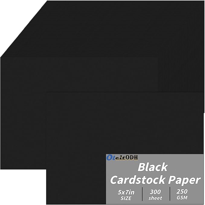 5" x 7" Black Cardstock, 300 Pack Black Thick Paper Cardstock Blank Cards Stock for Invitations, Greeting Cards Making, Postcards, Photos, 250GSM Thick Paper