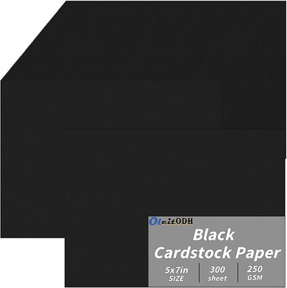 5" x 7" Black Cardstock, 300 Pack Black Thick Paper Cardstock Blank Cards Stock for Invitations, Greeting Cards Making, Postcards, Photos, 250GSM Thick Paper