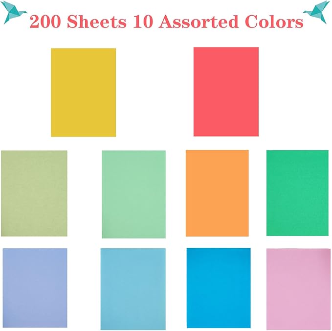 Colored Paper 8.5 x 11 Assorted Colored Print Paper 10 Colors Copy Paper, Letter Size Colored Copy Paper for Cutting DIY Kids Art Craft School Office Supplie