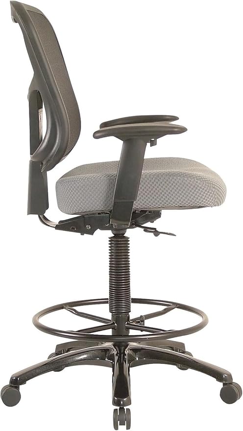 Tempur-Pedic TP8200C Fabric Drafting Stool with Backrest and Footrest with Lumbar Support, with Tempur Material, Cooling Gel Layer, Grey