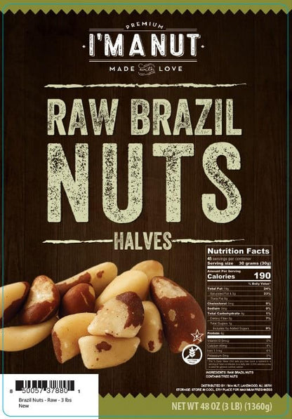 I’m A Nut Brazil Nuts, Broken, 48oz (3 lb) Distinct| Non GMO Batch Tested Gluten & Peanut Free Vegan Keto Friendly Large, Fresh Resealable bag