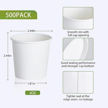LITOPAK 500 Pack 4 oz Paper Cups, White Disposable Paper Coffee Cups for Party, Picnic, and Travel