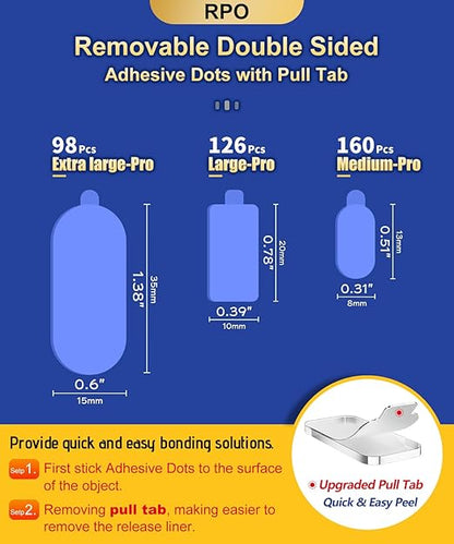 Large-Pro Mounting Putty No Residue with Pull Tab, Double Sided Tape Glue Adhesive Dots Clear Museum Sticky Tack, Picture Hanging Strips Fixed Decor Art Craft Party, 0.39 x 0.78 in (126 Pcs)