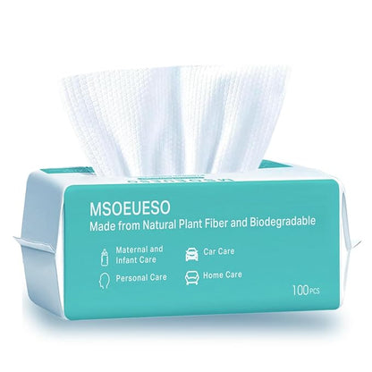 MSOEUESO Cotton Facial Tissues – 100-Count Soft Disposable Face Towels for Sensitive Skin, Makeup Removal & Desk Skincare