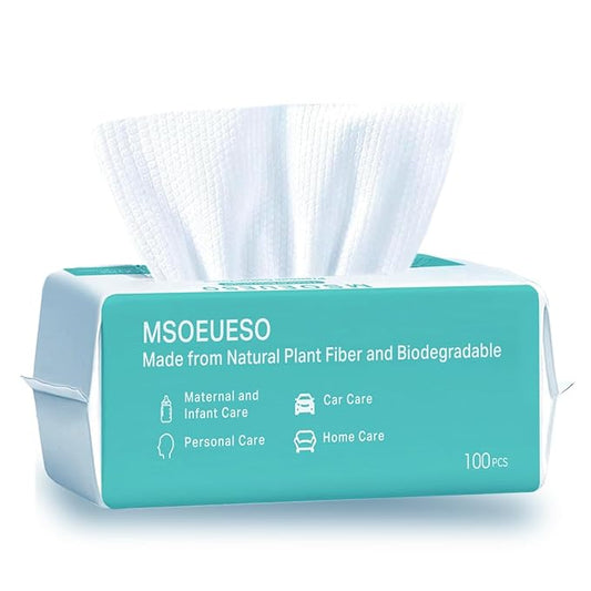 MSOEUESO Cotton Facial Tissues – 100-Count Soft Disposable Face Towels for Sensitive Skin, Makeup Removal & Desk Skincare