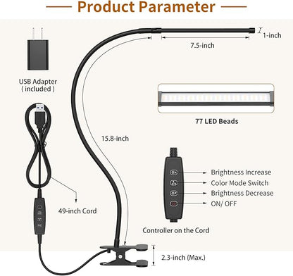 iZELL Book Light, LED Reading Light Clip On [3 Color Modes & 10 Brightness Levels] Flexible Gooseneck Book Lamp for Kids Reading in Bed at Night, Clip to Bedside Table, Headboard or Dorm