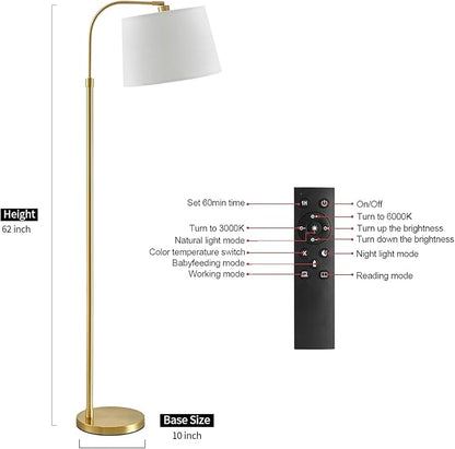 Oneach 62" Arc Floor Lamp for Living Rooms, Gold Tall Standing Lamps with Remote and Stepless Dimmable Bulb, Modern Reading Light for Bedrooms Corner Nursery Kid Office (Bulb Included)