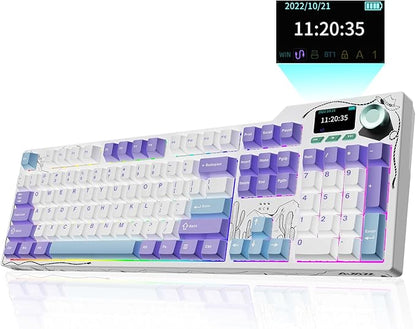 Ajazz AK35I V4 Customizable Wireless Gaming Mechanical Keyboard, Wired/Wireless 2.4G/BT, Gasket Structure, 10000mAh Battery, Full-Color RGB, 1.14-inch Color Screen, Knob, Multi-Function Keys.