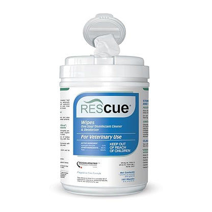 REScue One-Step Disinfectant Cleaner & Deodorizer Wipes for Vet Use – Cleaner for Kennels, Litter Boxes, Vet Offices, Pet Grooming Surfaces, Pet Items – Wipes Canister, 160-Count (Pack of 1)