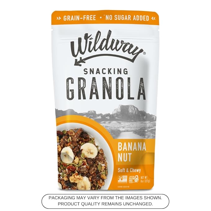 Wildway Keto Granola | Banana Nut | Grain-Free, Certified Gluten-Free Cereal | Vegan, Low Carb | No Sugar Added | Paleo-Friendly | Non-GMO Fruit & Nut Clusters | Nutrient-Rich Snack | 8 oz
