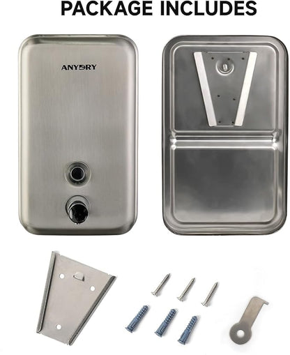 Commercial Soap Dispenser Wall Mount, Brushed Stianless Steel Finish Manual Soap Dispenser - 37oz (1100ml) Model 1003