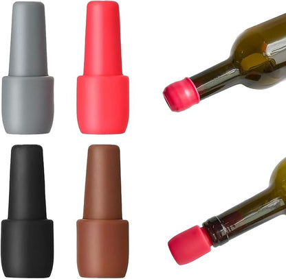 Silicone Wine Stopper for Wine Bottles, 2026 New Reusable Sparkling Wine Bottle Stopper, Seal Bottle Cover Caps to Keep Wine Fresh, Beer Champagne Stopper Home Use (4 pcs)