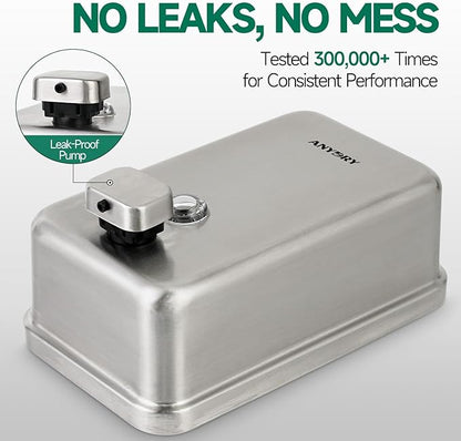 Commercial Wall Mounted Soap Dispenser 37oz 1100ml Large Capacity Brushed Stainless Steel Manual Dispenser for High Traffic Restrooms