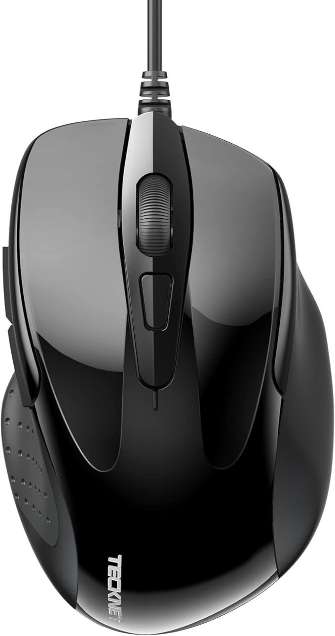 TECKNET USB Wired Mouse, 6-Button Corded Computer Mouse with 4 Adjustable DPI, Optical Computer Mice with Ergonomic Design and 5FT Cord for Laptop, Chromebook, PC, Desktop, Mac, Notebook-Black