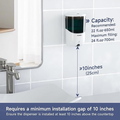 AIKE Wall Mount Automatic Soap Dispenser for Liquid Soap Battery Operated White, Model AK1216