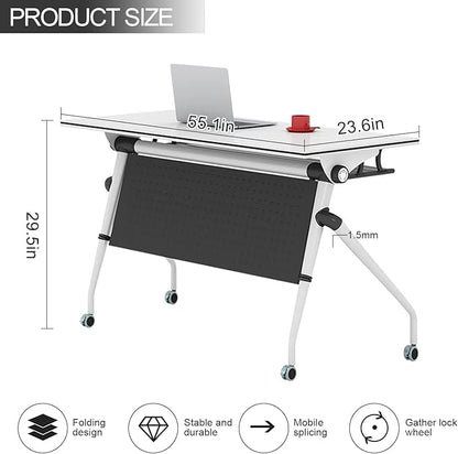 Conference Room Tables,Folding Conference Table for 10,Rectangular Meeting Table Modern Mobile Seminar Training Table with Wheels,Easy to Assemble,Modular Bussiness Tables for Office,Meeting Room(4)