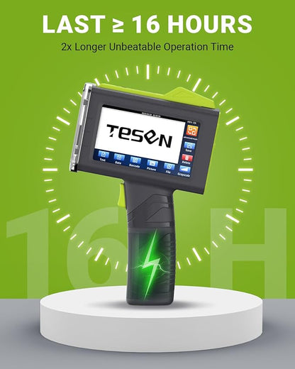 TESEN 2025 New Upgrade Handheld Inkjet Printer with 1/2 Inch (12.7mm) Printhead for Date Time Logo Batch Number QR Code Barcode Quick Drying Printing on Plastic Wood Carboard Metal Glass and More