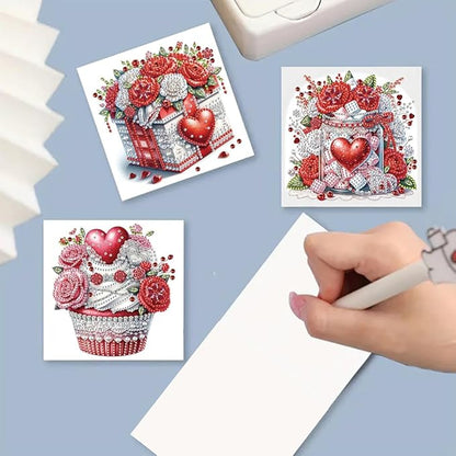 6pcs DIY Love Rose Gifts Diamond Art Painting Greeting Cards Kit with Envelopes, Rhinestone Craft Holiday Valentine's Day Birthday Card Gift Making Supplies for Girlfriend