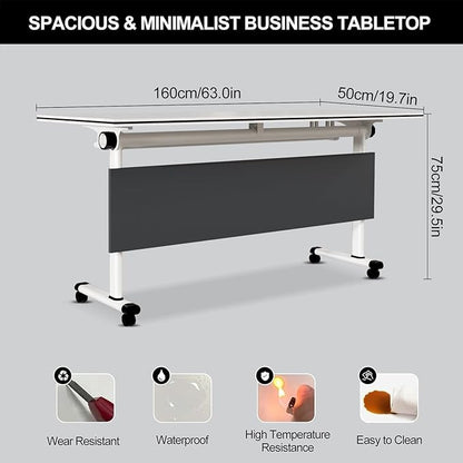 Folding Conference Table Modern Large Mobile Meeting Table Rolling Conference Room Tables with Wheels Seminar Tables for Office Training Classroom (10, Deep Grey, 63" D X 19.7" W X 29.5" H)