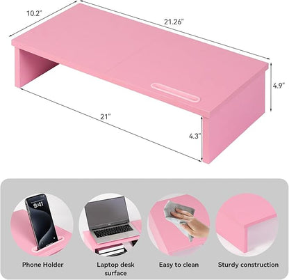 21" Monitor Stand Riser with Phone Holder, Monitor Stand for Desk, Computer Monitor Stand, Desk Shelf for Top of Desk, Desktop Organizer for Laptop, Printer, TV