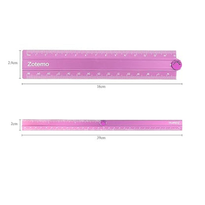 2-in-1 Foldable Metal Ruler & Protractor -15cm Compact to 30cm Extended, Precision Laser Etched Metric Scale, Aluminum Folding Small Ruler for Planner Journaling Drafting Drawing (Pink)
