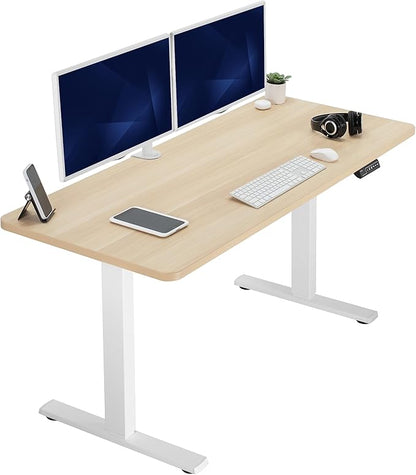 VIVO Electric 60 x 24 in Standing Desk, Memory Height Adjustment, 1B Series, One-Piece Light Wood Top, White Frame, DESK-KIT-1W6C
