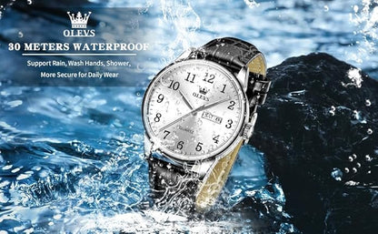 OLEVS Watch Men Mens Watches Watches for Men Leather Band Classic Brown Leather Watch Men, Analog Watch Men, Black Mens Leather Watch, Dress Waterproof Large Face Mens Watch,Relojes para Hombres Watch