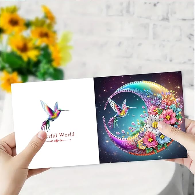 12pcs Diamond Art Painting Postcards with Envelope, Hummingbird Pattern Daily DIY Handmade Greeting Cards Wishing Cards for Special Occasion Festival Craft Gift