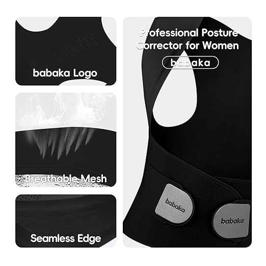 babaka Posture Corrector for Women, Invisible Lightweight Adjustable Back Brace for Upper and Lower Back Pain Relief, Hunchback, Hump, Scoliosis, Thoracic, Spine Corrector Under Clothes (Black, Large, Waist: 35''-42'')