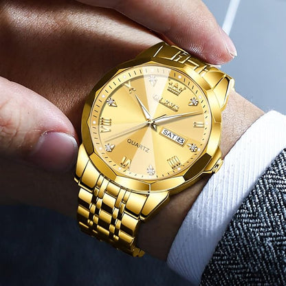 OLEVS Mens Watch Stainless Steel Analog Quartz Watches for Men Day Date Easy Read Diamond Waterproof Dress Luxury Classic Casual Big Face Blue/Black/Gold/Silver Roman Arabic Numerals Men's Wrist Watch
