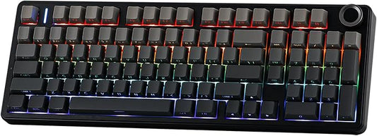 MechLands Aula F99 PRO 96% Mechanical Gaming Keyboard, BT5.0/USB-C/2.4GHz Wireless, Hot Swappable Gasket Custom Keyboard with 8000mAH Battery, Rotary Knob, RGB Backlit for Win/Mac (Grey)