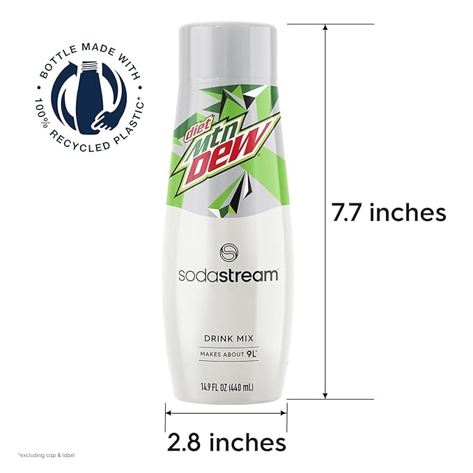 SodaStream - Diet Mountain Dew Soda Drink Mix | For Sparkling Water Makers | Zero Calories | 51mg Caffeine per Serving | Makes 96 Servings | 14.9 Fl Oz, Pack of 4 Packaging may vary
