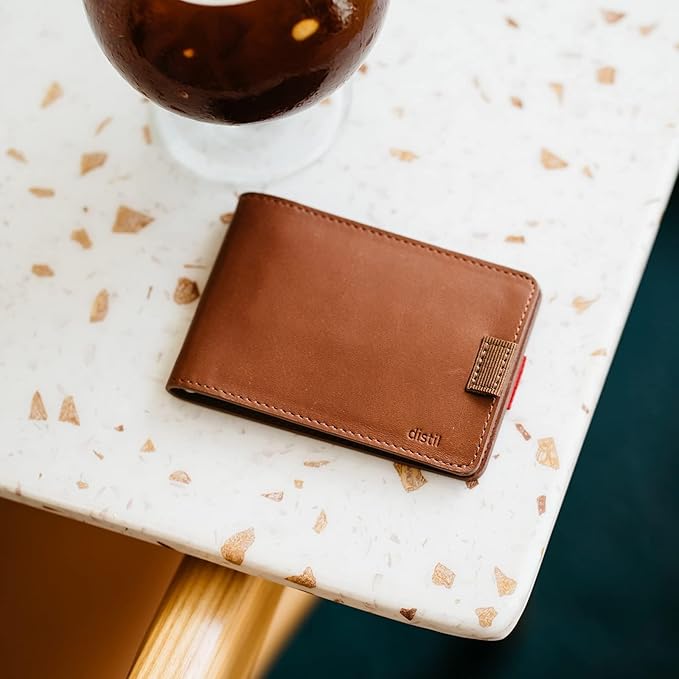 Distil Union Wally Classic RFID Wallet - No ID Window - Slim Bifold Wallet for Men with Money Clip, Premium Leather – Minimalist RFID Card Holder - Holds 12 Cards & 30 Bills - Brown