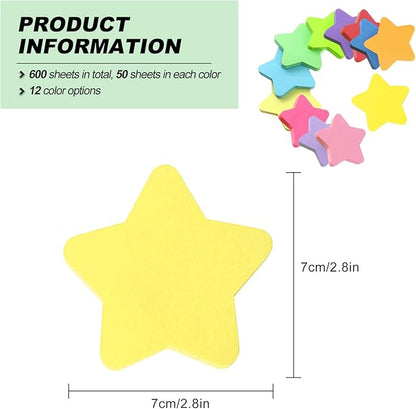 Self Sticky Post Notes, Bright Colorful Creative Sticky Notes for Notebooks Bible Study School Office Supplies 2.75 x 2.75 Inch 50 Pieces/Pad 600 Sheet Star