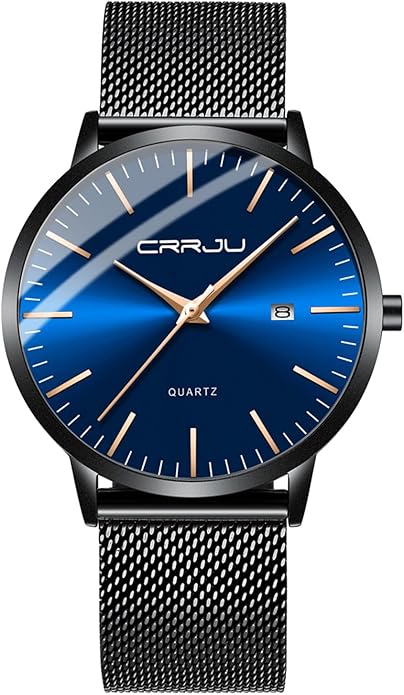 CRRJU Men's Minimalist Casual Luxury Auto Date Watches Fashion Business Japan Movement Quartz Waterproof Wristwatches for Men Stainsteel Steel Band Watch