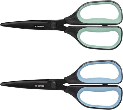All Purpose Scissors - Comfort Grip, 3D Curved Cutting Edge, Stainless Steel Office Scissors for Sewing Fabric Home Craft School Supplies, 2-Pack (Blue, Green)
