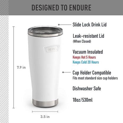 THERMOS ICON SERIES, Stainless Steel Tumbler with Slide Lock, 18 Ounce, White