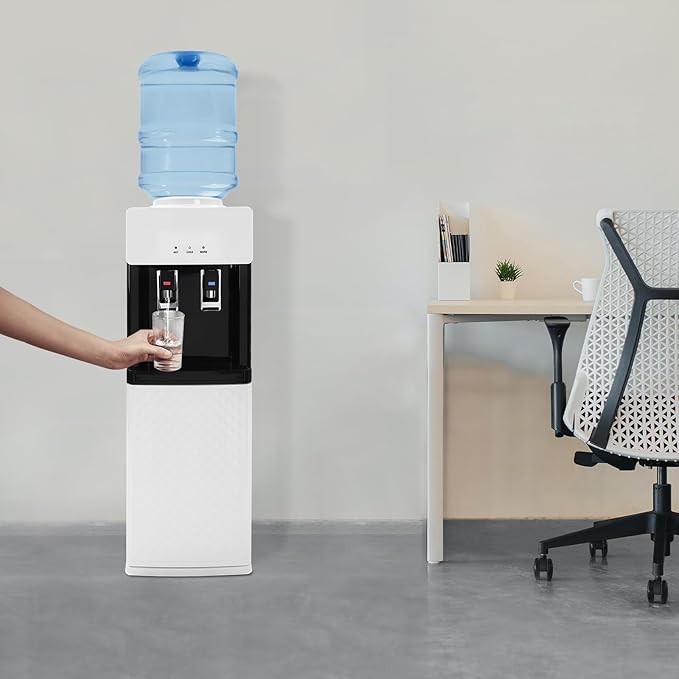 Top Loading Water Cooler, Hot & Cold Water Dispenser for 5 Gallon Bottles, Child Safety Lock, Water Coolers for Homes, Kitchens, Offices, Dorms (White Black)